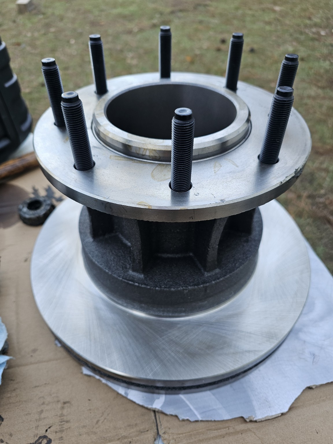 Brake rotor and hub assembly on a work surface