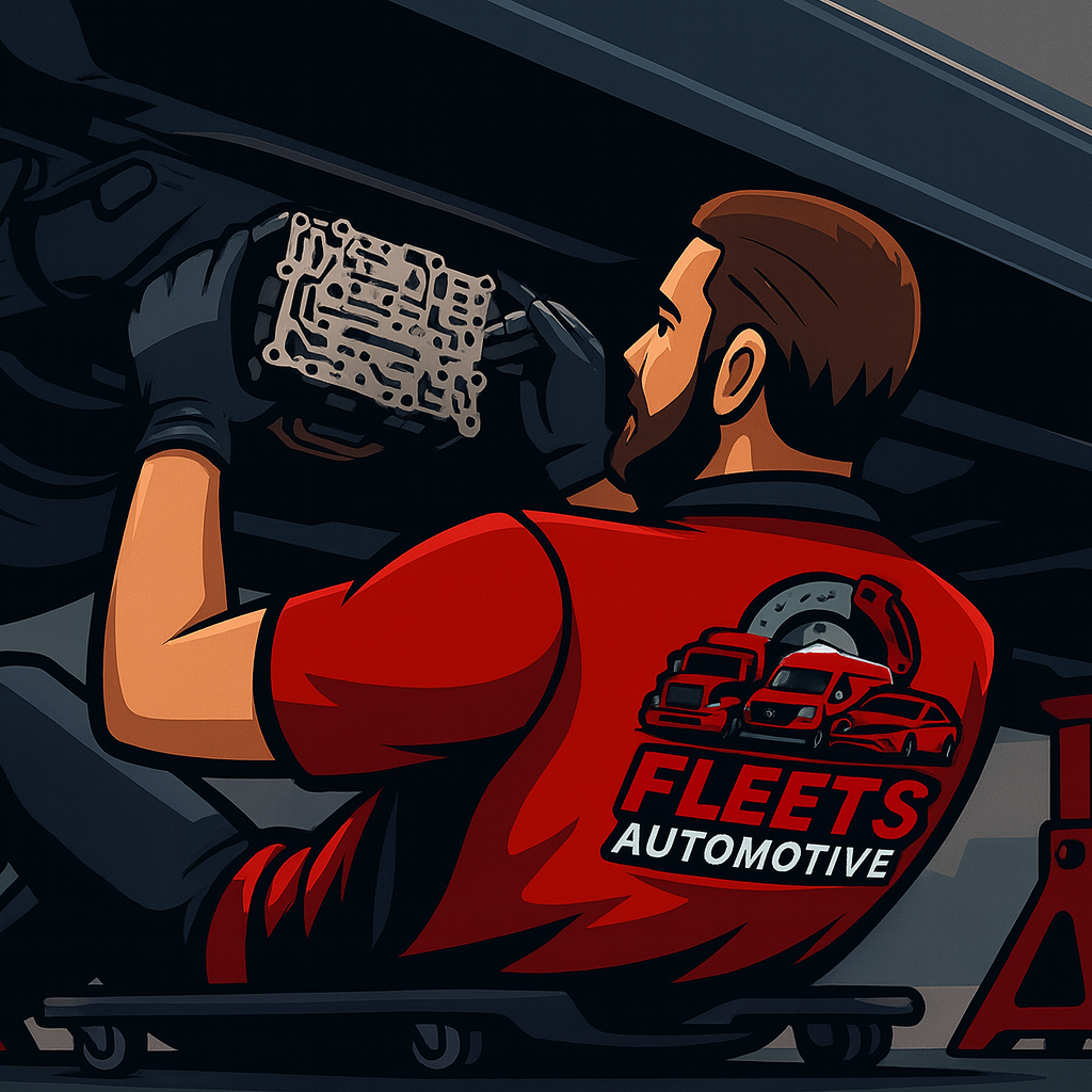 Fleets illustration of a technician working on a transmission valve body